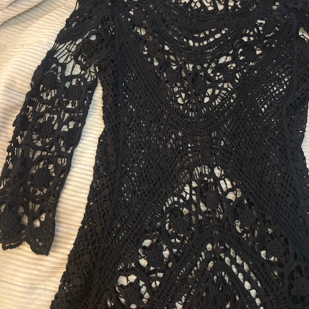 Elegant Black Crochet Swim Coverup